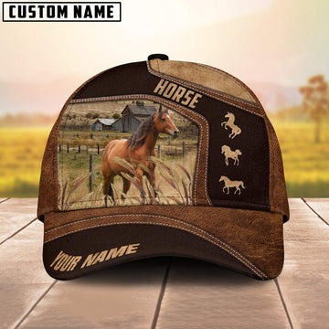 Horse On Farm Brown Leather Pattern Customized 3D Cap, Farmer Cap, Cap For Farmers, Best Farm Hat, Farm Use Hat