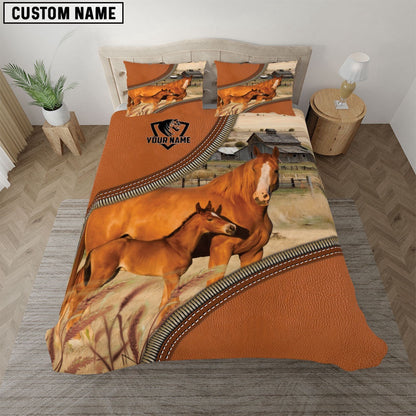 Horse On The Farm Customized Name 3D Bedding Set, Farm Bedding Set, Farmhouse Bedding Set