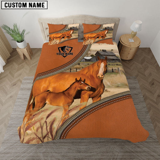 Horse On The Farm Customized Name 3D Bedding Set, Farm Bedding Set, Farmhouse Bedding Set