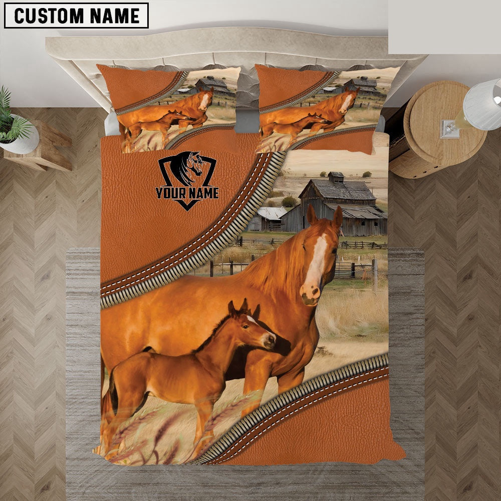 Horse On The Farm Customized Name 3D Bedding Set, Farm Bedding Set, Farmhouse Bedding Set
