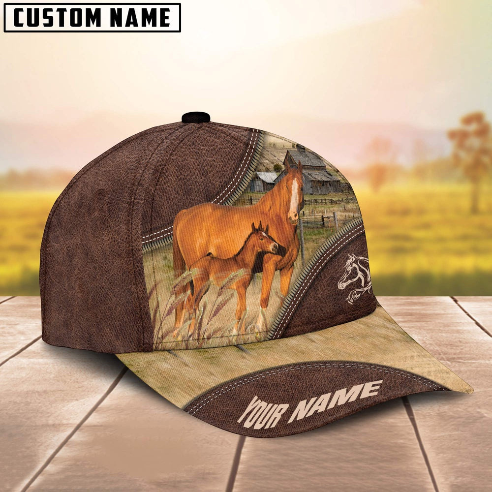 Horse On The Farm Customized Name 3D Brown Cap, Farmer Cap, Cap For Farmers, Best Farm Hat, Farm Use Hat
