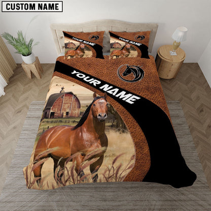Horse On The Farm Customized Name Red Barn Bedding Set, Farm Bedding Set, Farmhouse Bedding Set