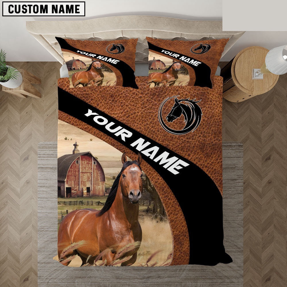 Horse On The Farm Customized Name Red Barn Bedding Set, Farm Bedding Set, Farmhouse Bedding Set