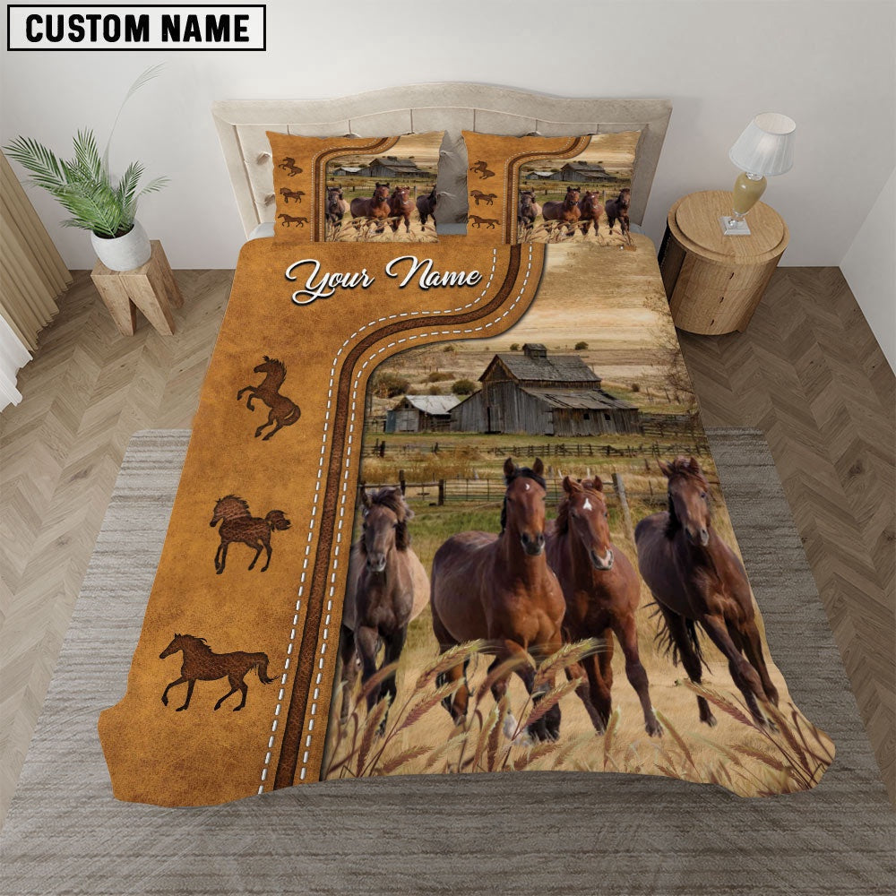 Horse On The Farm Personalized Name Bedding Set, Farm Bedding Set, Farmhouse Bedding Set