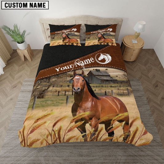 Horse On The Field Customized Name Bedding Set, Farm Bedding Set, Farmhouse Bedding Set