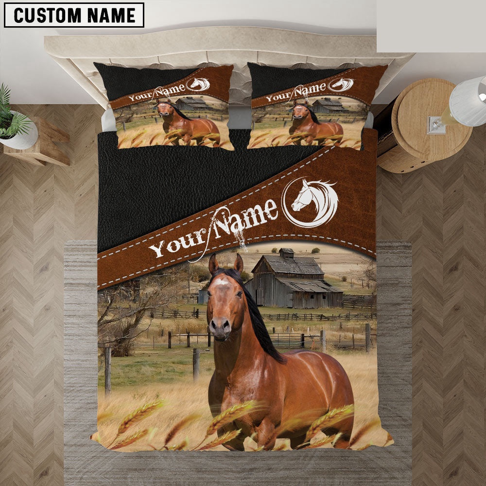 Horse On The Field Customized Name Bedding Set, Farm Bedding Set, Farmhouse Bedding Set