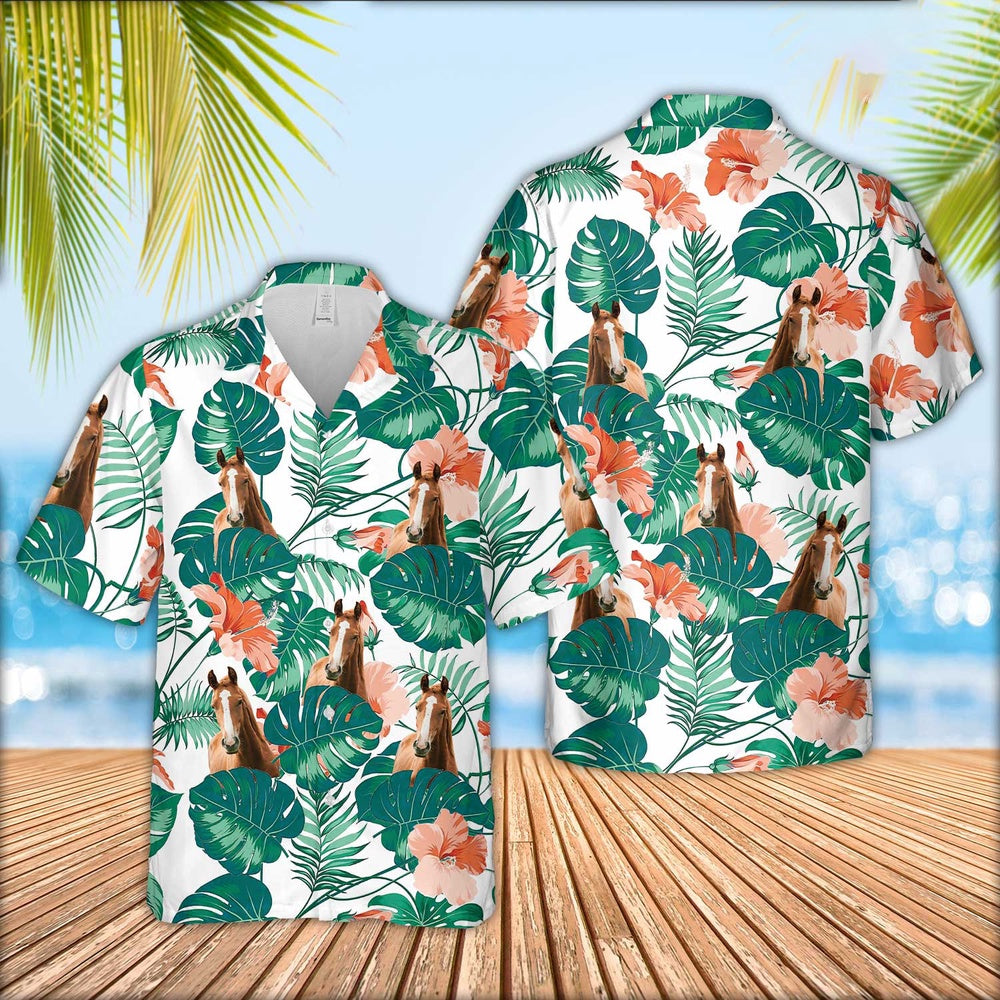 Horse Pattern 3D Men Hawaiian Shirt, Farm Hawaiian Shirt, Farmer Hawaii