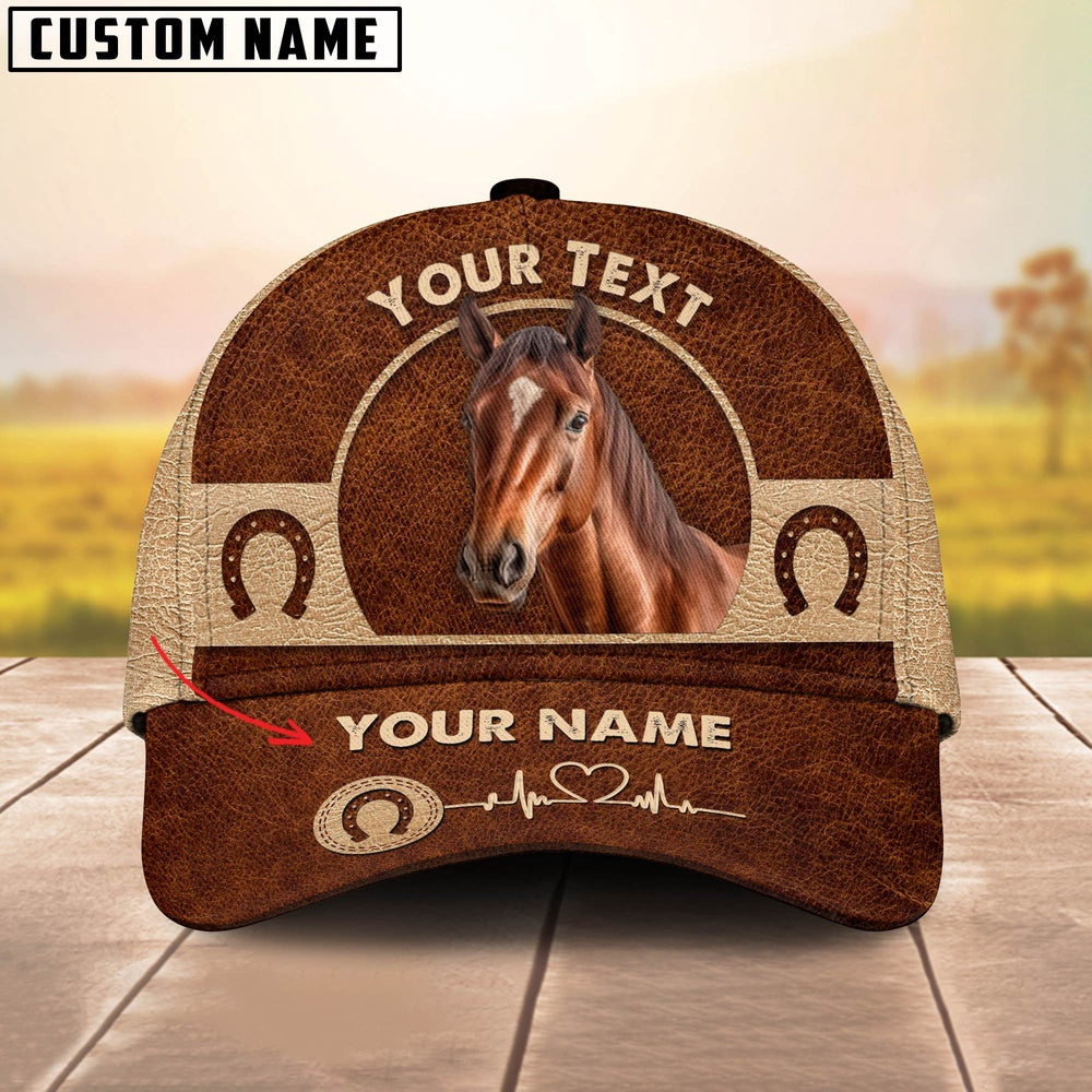 Horse Personalized Name Brown Leather Pattern Cap, Farmer Cap, Cap For Farmers, Best Farm Hat, Farm Use Hat