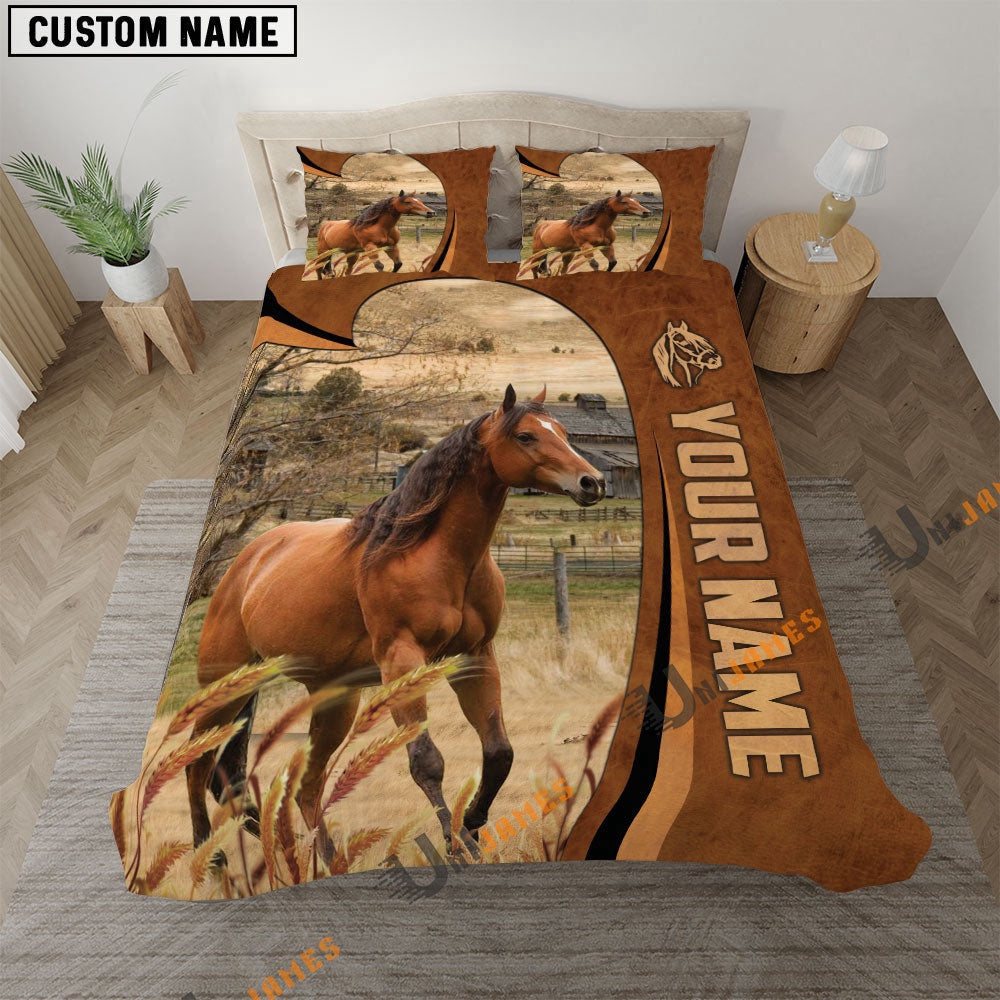 Horse Premium Brown Pattern Bedding Set, Farm Bedding Set, Farmhouse Bedding Set