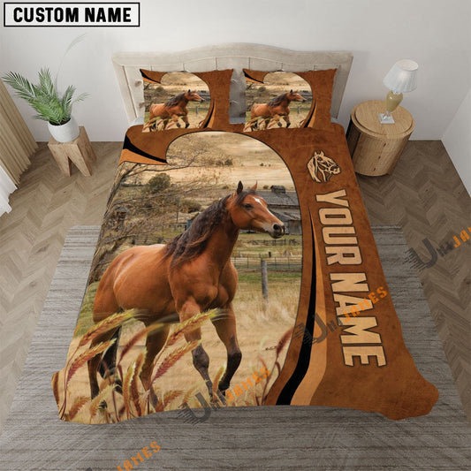 Horse Premium Brown Pattern Bedding Set, Farm Bedding Set, Farmhouse Bedding Set