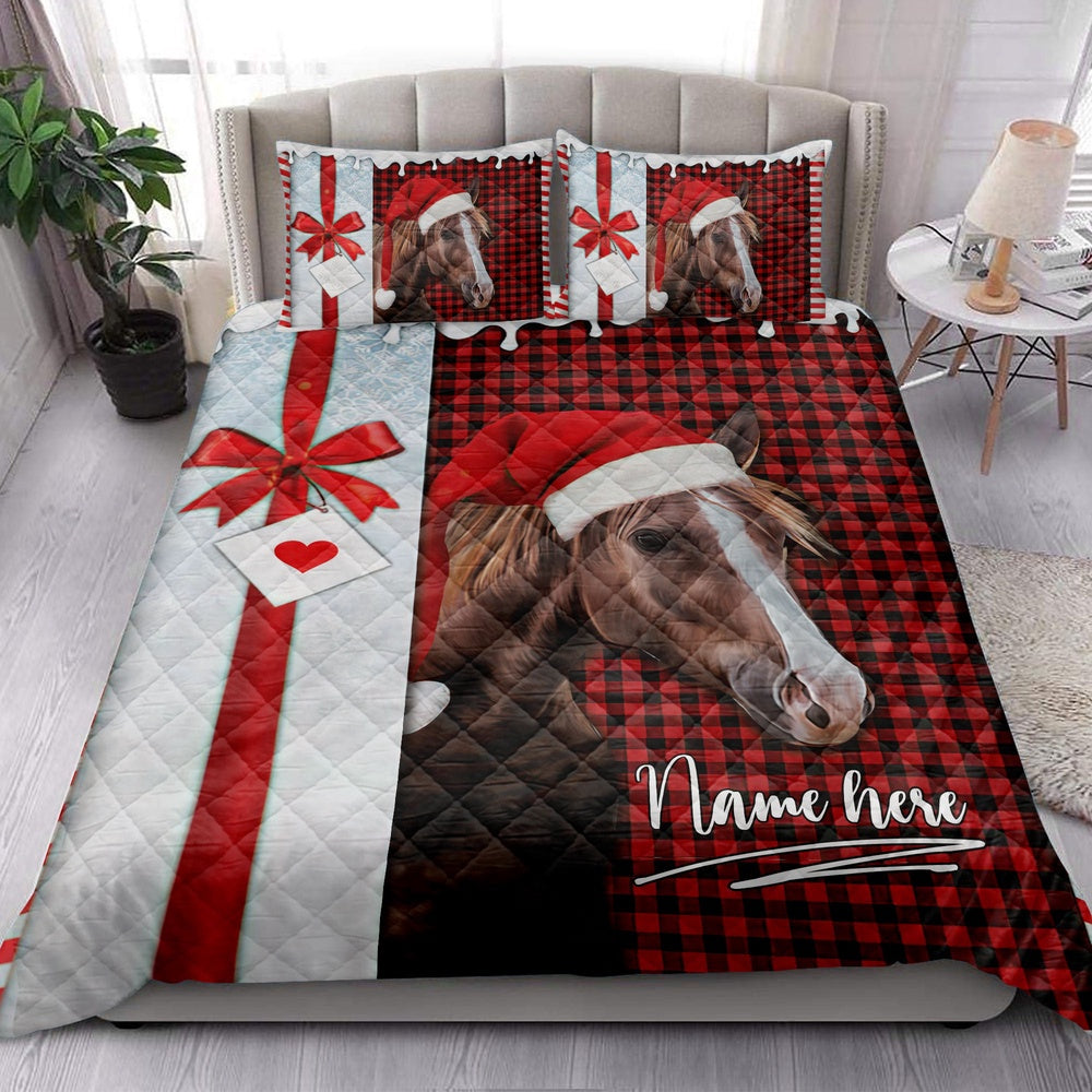 Horse Santa Hat Withmas Letter Bedding Set, Christmas Beddings, Xmas Bedding Sets