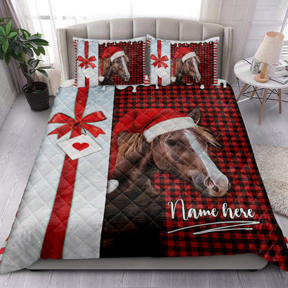 Horse Santa Hat Withmas Letter Bedding Set, Christmas Beddings, Xmas Bedding Sets