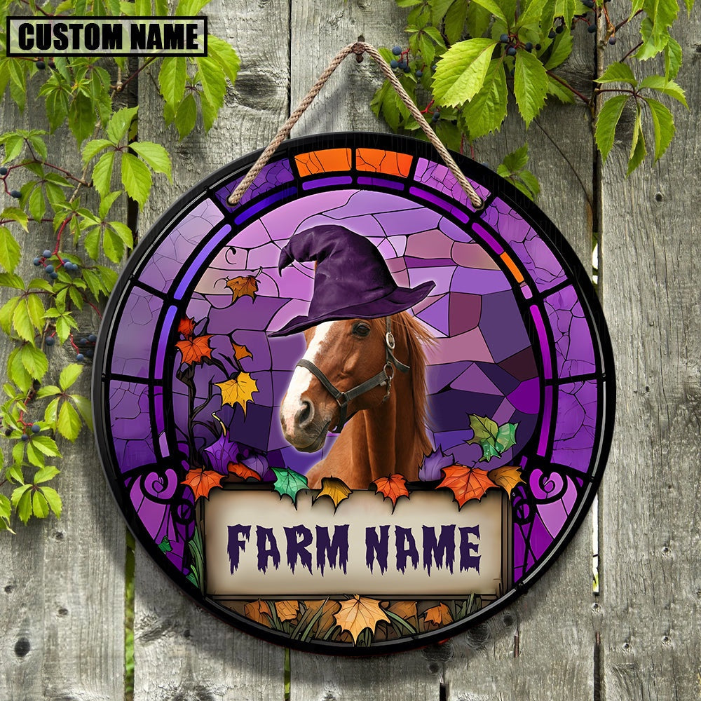 Horse Stained Glass Effect Happy Halloween Wooden Sign, Farm Wood Sign, Farm House Wood Signs