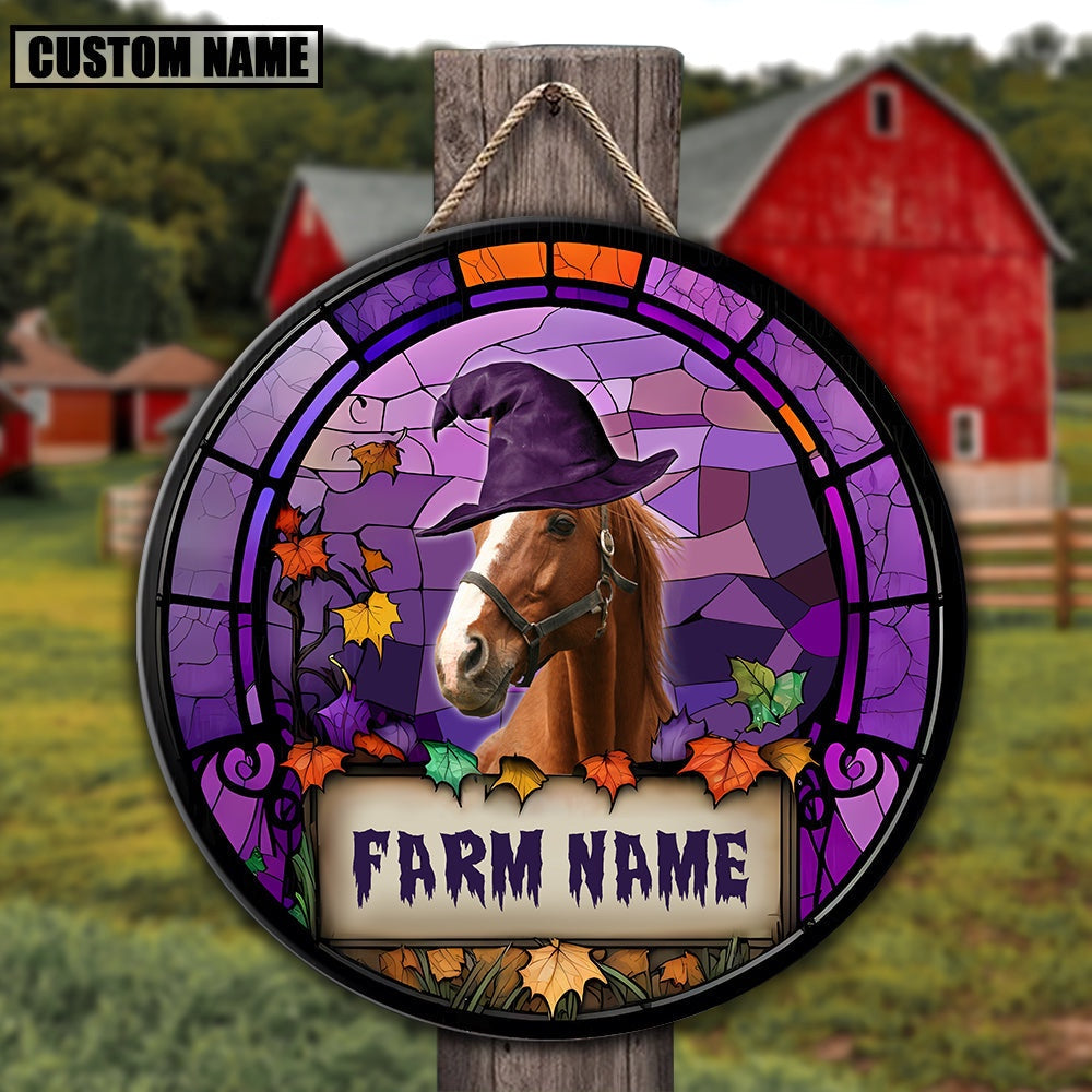 Horse Stained Glass Effect Happy Halloween Wooden Sign, Farm Wood Sign, Farm House Wood Signs