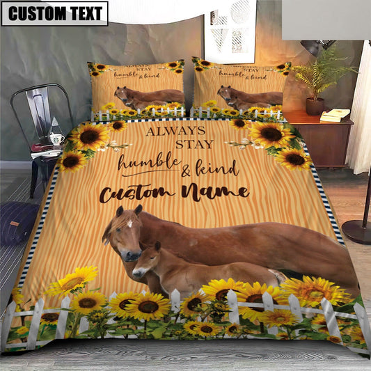 Horse Stay Humble And Kind Custom Name Bedding Set, Farm Bedding Set, Farmhouse Bedding Set