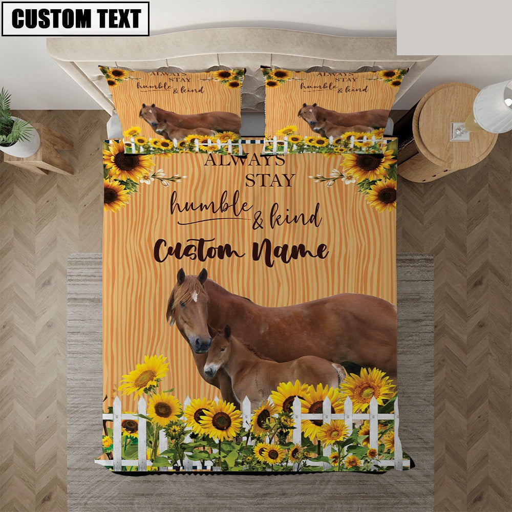 Horse Stay Humble And Kind Custom Name Bedding Set, Farm Bedding Set, Farmhouse Bedding Set