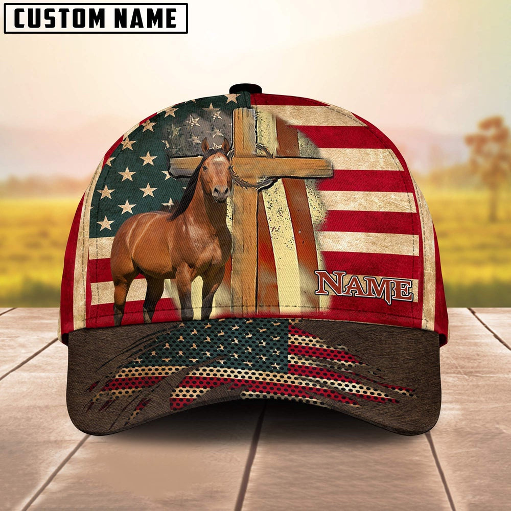 Horse USA Flag Customized Name Cap, Farmer Cap, Cap For Farmers, Best Farm Hat, Farm Use Hat