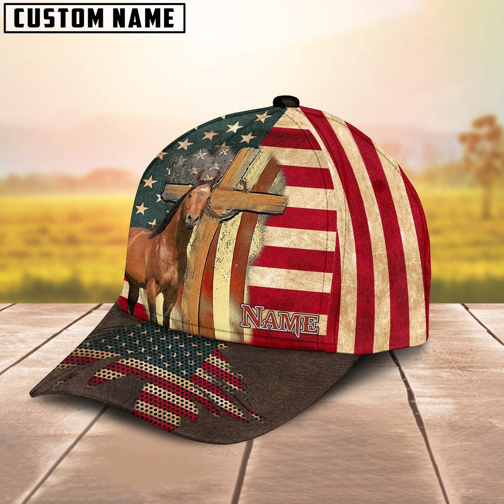 Horse USA Flag Customized Name Cap, Farmer Cap, Cap For Farmers, Best Farm Hat, Farm Use Hat