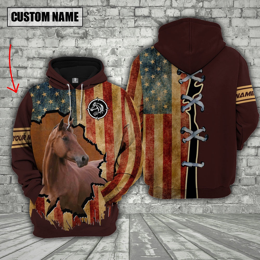 Horse US Flag Retro Personalized 3D Hoodie, Farmer Hoodie, Custom Farm Shirts, Farmer T Shirt