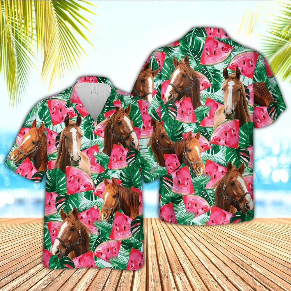 Horse Watermelon 3D Hawaiian Shirt, Farm Hawaiian Shirt, Farmer Hawaii