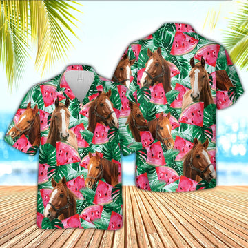 Horse Watermelon 3D Hawaiian Shirt, Farm Hawaiian Shirt, Farmer Hawaii