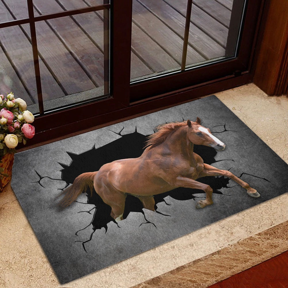 Horse Welcome Doormat, Funny Horse Farm Animal Crack Pattern Welcome Doormat, Pets Home Decor Door Mat