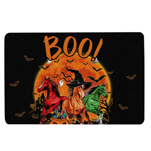 Horse Welcome Doormat, Horse Boo Trick Or Treat Happy Halloween Pumpkin Moon Gift Welcome Doormat, Pets Home Decor Door Mat
