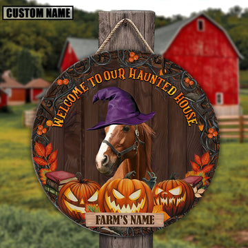 Horse Welcome To Our Haunted House Pattern Happy Halloween Wooden Sign, Farm Wood Sign, Farm House Wood Signs