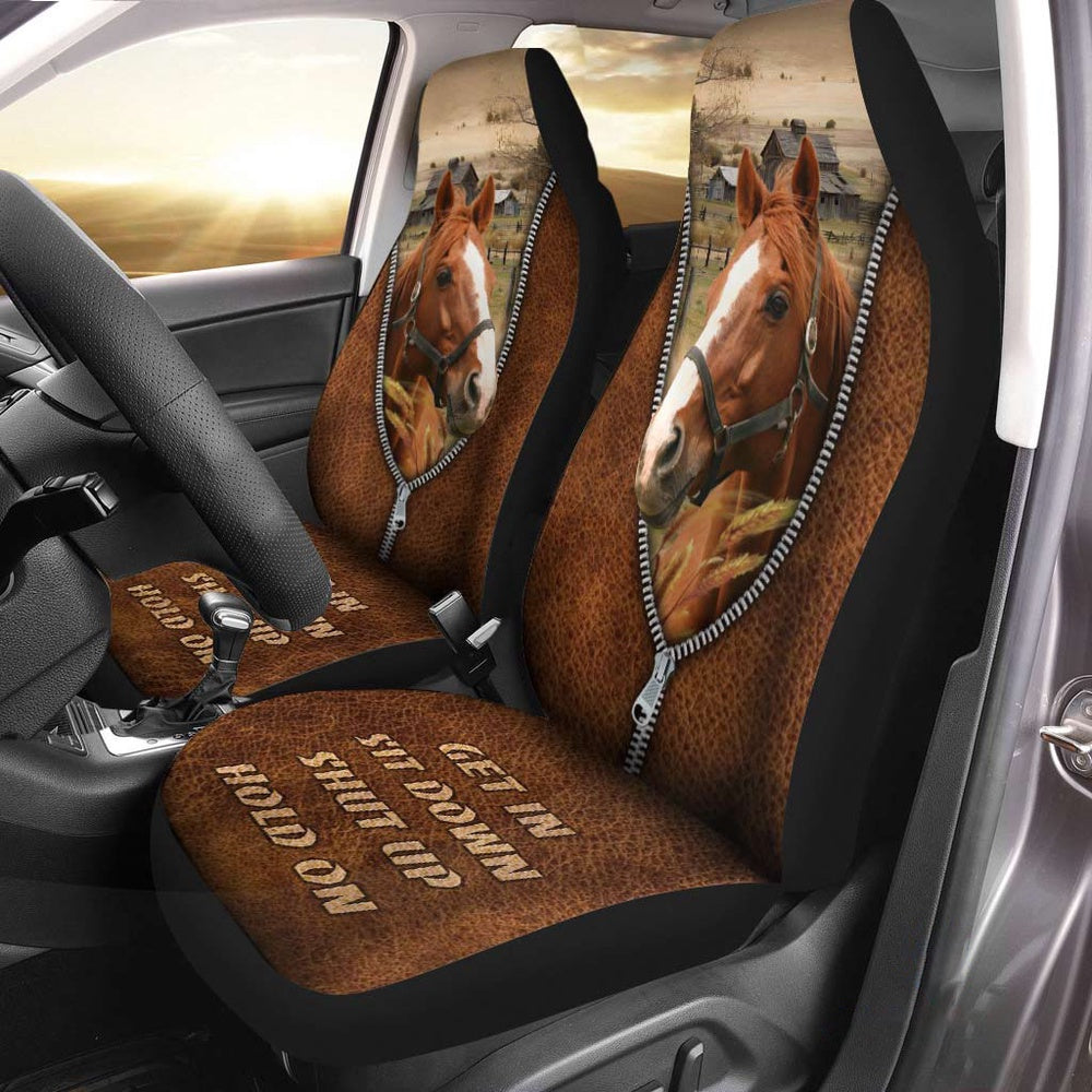 Horse Zipper Leather Pattern Car Seat Cover, Car Seat Cover, Farm Car Seat Cover, Pet Seat Covers