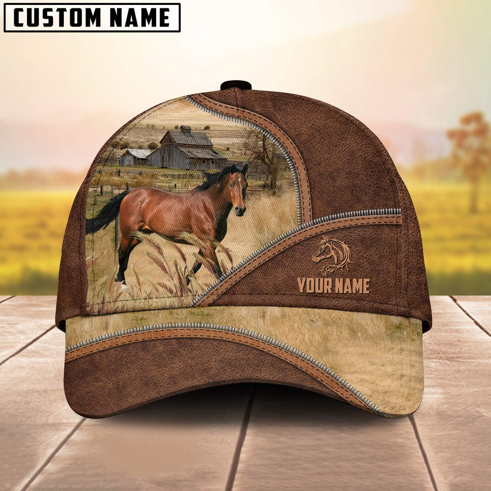 Horse Zipper Leather Pattern Customized Name Cap, Farmer Cap, Cap For Farmers, Best Farm Hat, Farm Use Hat