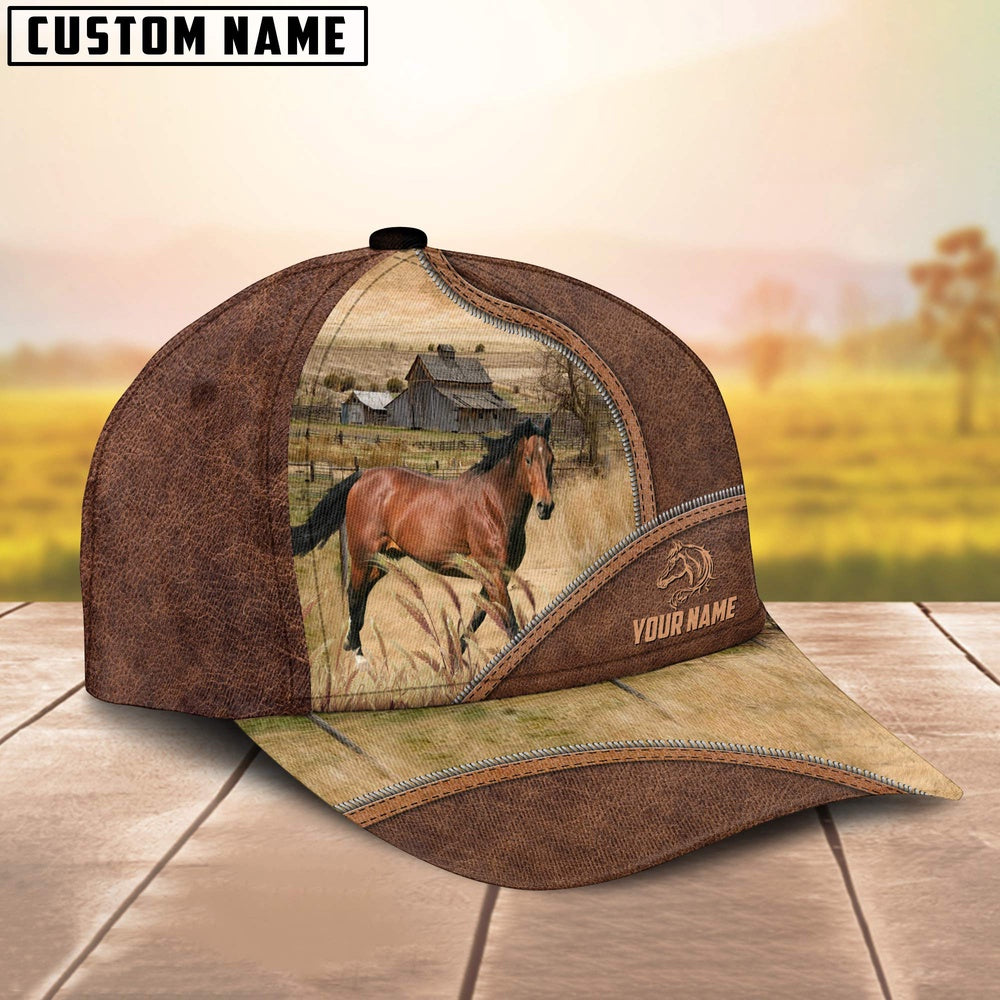Horse Zipper Leather Pattern Customized Name Cap, Farmer Cap, Cap For Farmers, Best Farm Hat, Farm Use Hat