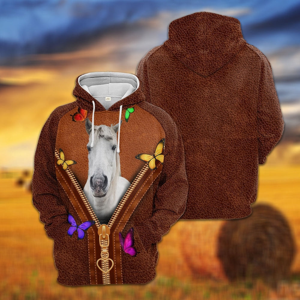 Horse Zipper Sewing To Leather Hoodie, Farmer Hoodie, Farm Themed Shirts, Farm Tee Shirts