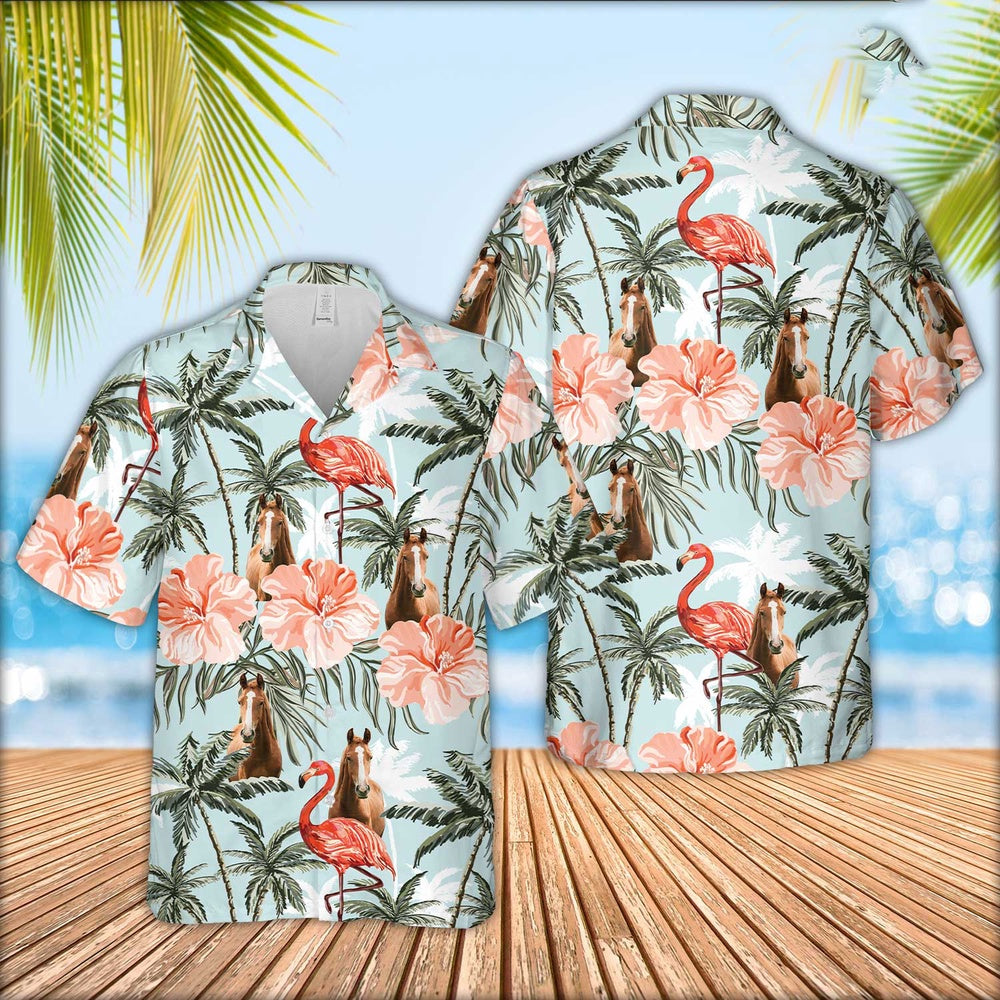 Horse with Flamingo Hawaiian Shirt, Farm Hawaiian Shirt, Farmer Hawaii