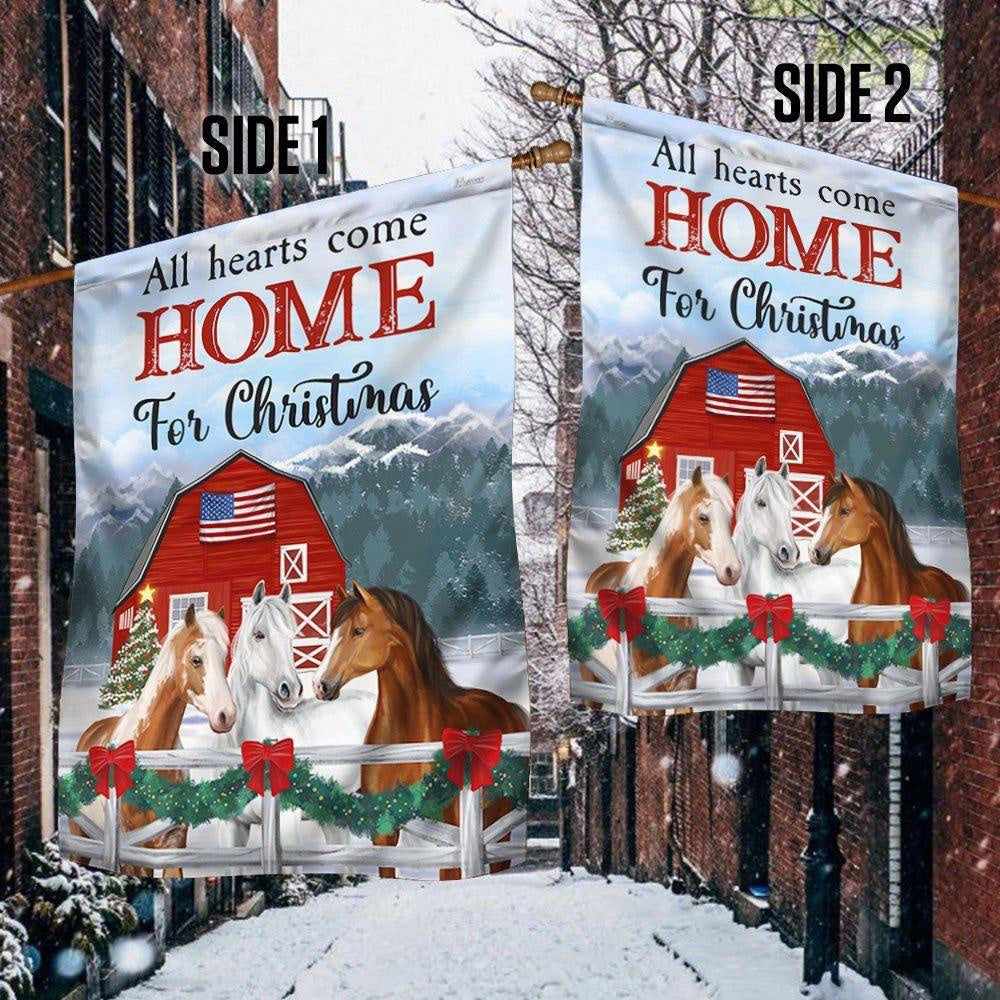 Horses Christmas Flag All Hearts Come Home For Christmas, Christmas Outdoor Decor Decoration