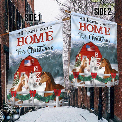 Horses Christmas Flag All Hearts Come Home For Christmas, Christmas Outdoor Decor Decoration