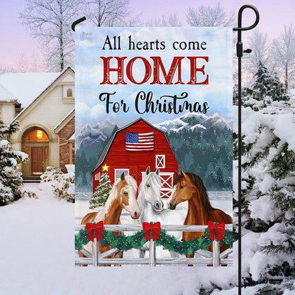 Horses Christmas Flag All Hearts Come Home For Christmas, Christmas Outdoor Decor Decoration