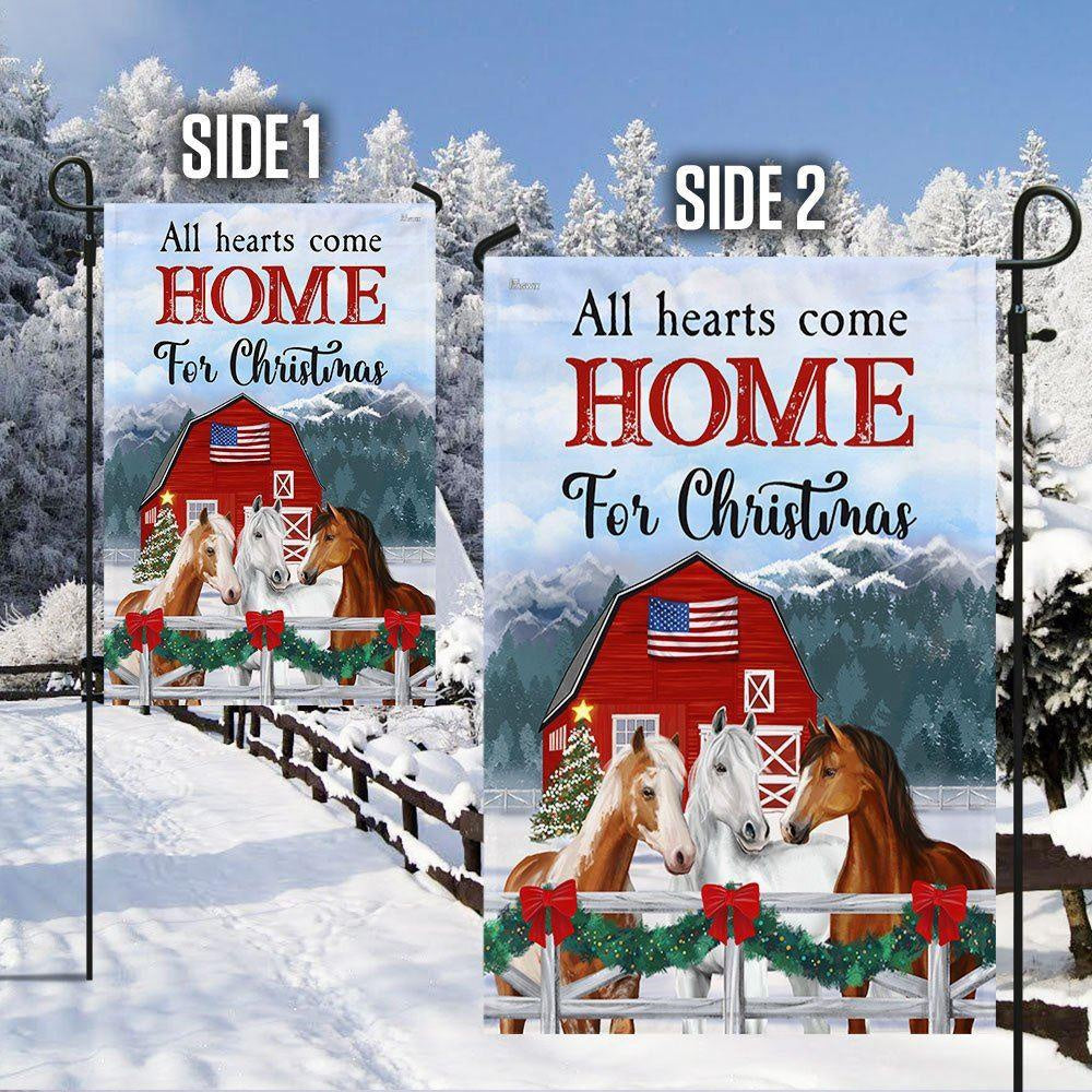 Horses Christmas Flag All Hearts Come Home For Christmas, Christmas Outdoor Decor Decoration