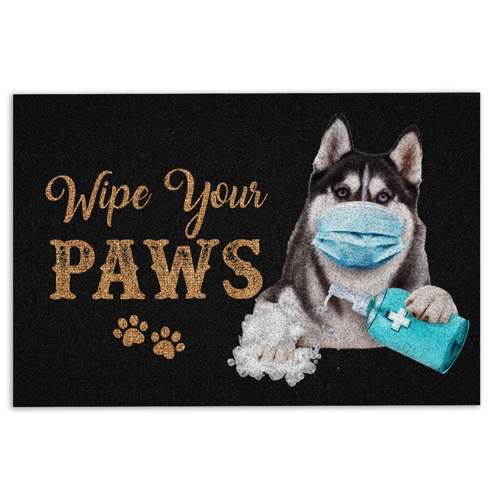Husky Welcome Doormat, Funny Husky Sibir Dog Puppy Wearing Face Mask Wipe Your Paws Welcome Doormat, Pets Home Decor Door Mat