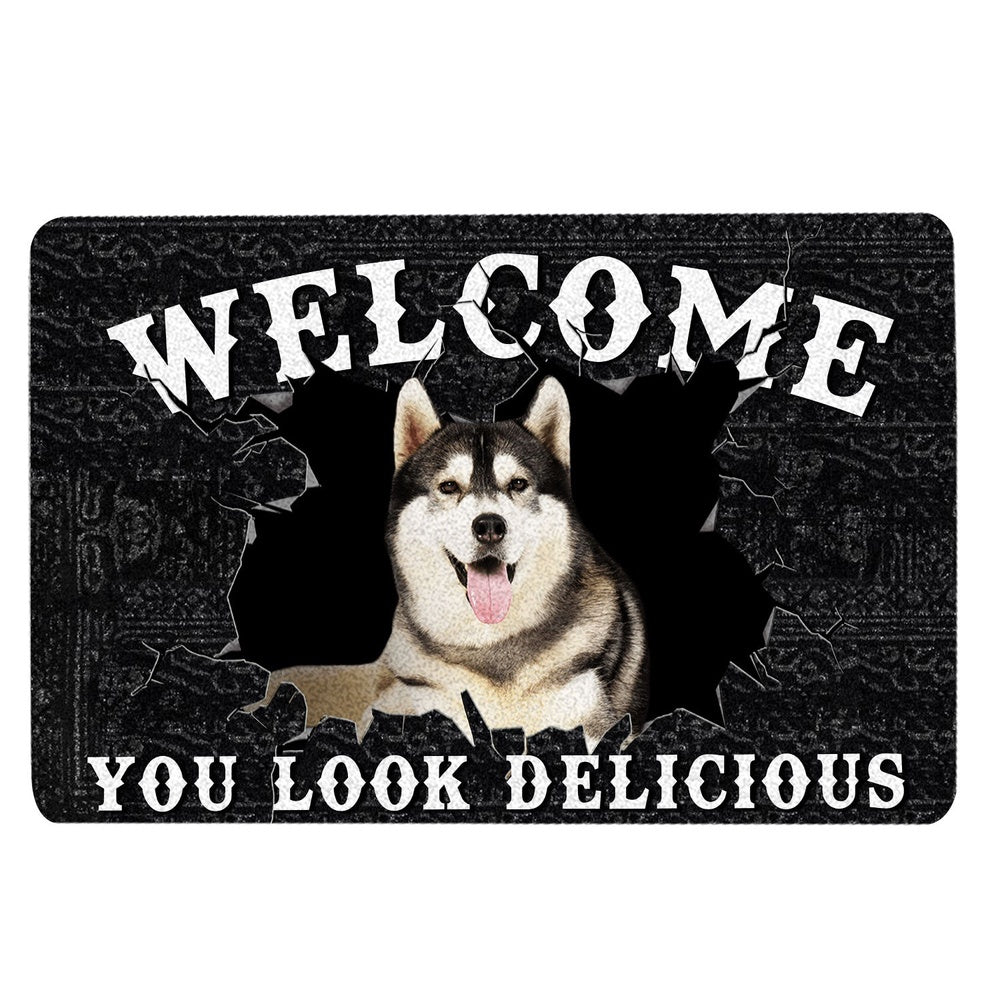 Husky Welcome Doormat, Funny Husky Sibir Welcome You Look Delicious Dog Lover Gift Welcome Doormat, Pets Home Decor Door Mat