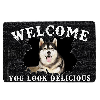 Husky Welcome Doormat, Funny Husky Sibir Welcome You Look Delicious Dog Lover Gift Welcome Doormat, Pets Home Decor Door Mat