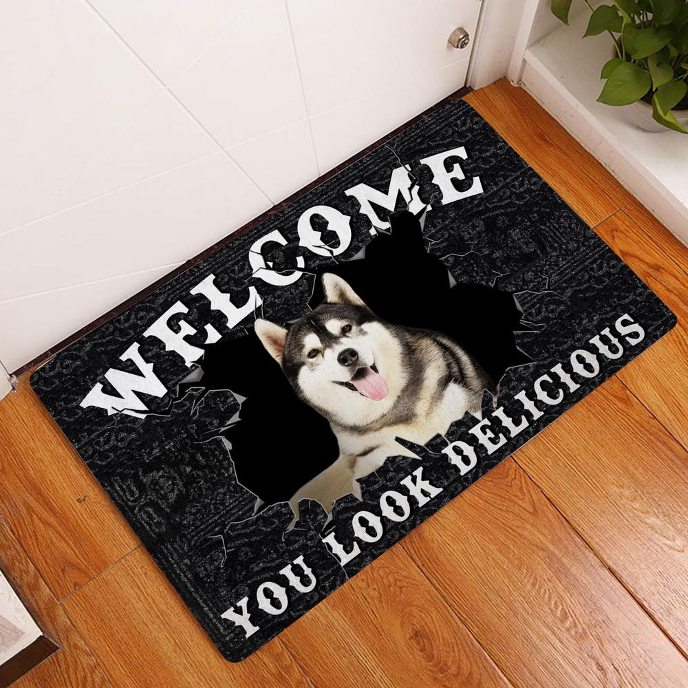 Husky Welcome Doormat, Funny Husky Sibir Welcome You Look Delicious Dog Lover Gift Welcome Doormat, Pets Home Decor Door Mat