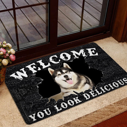 Husky Welcome Doormat, Funny Husky Sibir Welcome You Look Delicious Dog Lover Gift Welcome Doormat, Pets Home Decor Door Mat