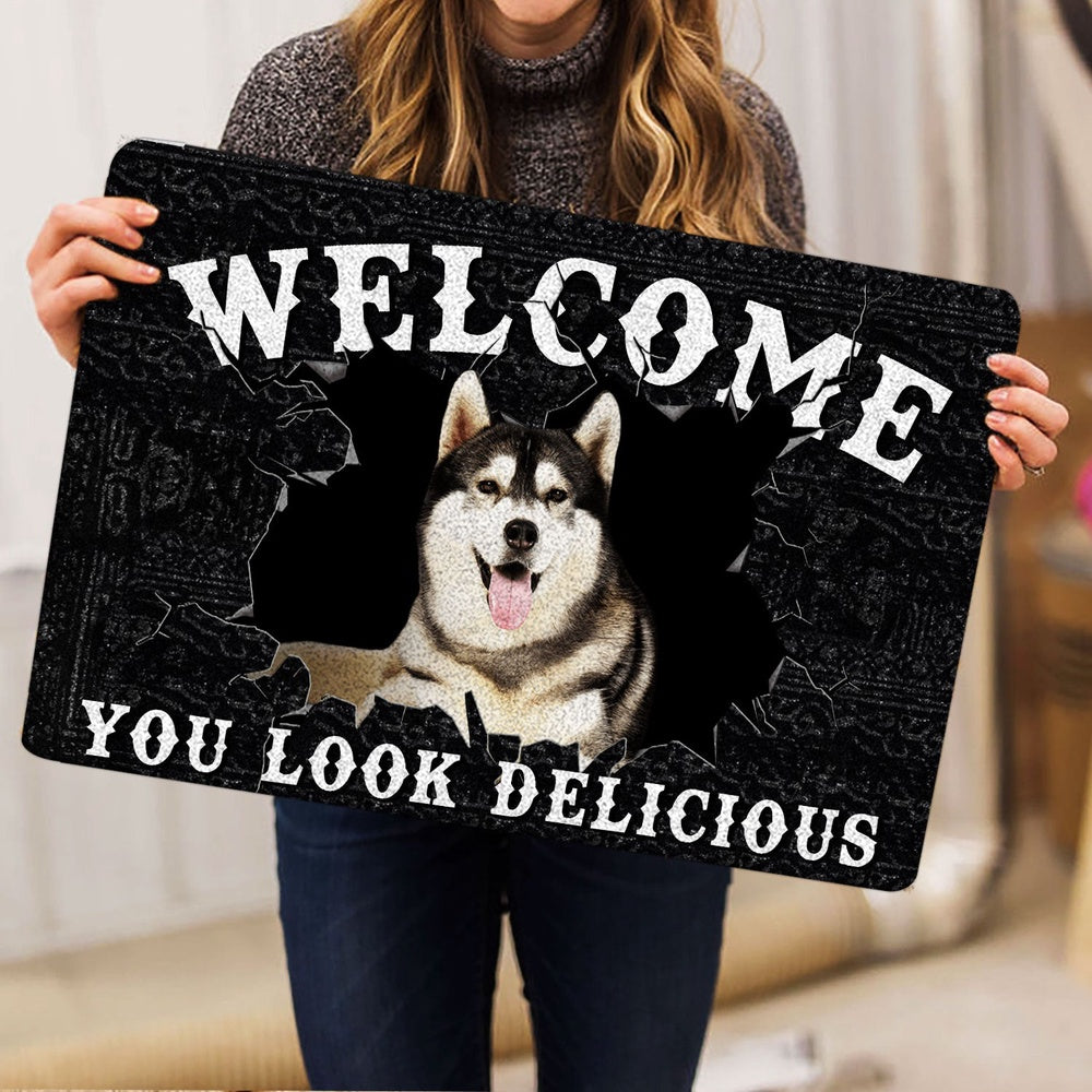 Husky Welcome Doormat, Funny Husky Sibir Welcome You Look Delicious Dog Lover Gift Welcome Doormat, Pets Home Decor Door Mat