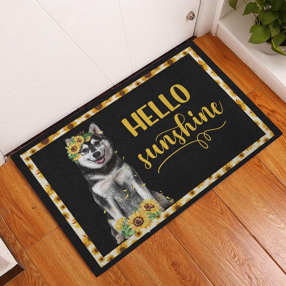 Husky Welcome Doormat, Husky Sibir Hello Sunflower Floral For Dog Lover Black Welcome Doormat, Pets Home Decor Door Mat