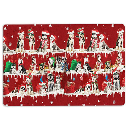 Husky Welcome Doormat, Husky Sibir Merry Christmas Snowflake Christmas Tree Welcome Doormat, Pets Home Decor Door Mat