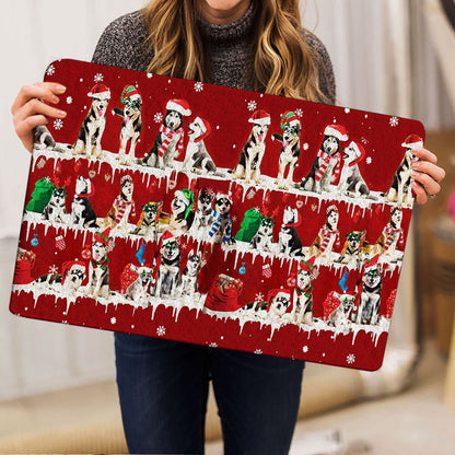 Husky Welcome Doormat, Husky Sibir Merry Christmas Snowflake Christmas Tree Welcome Doormat, Pets Home Decor Door Mat