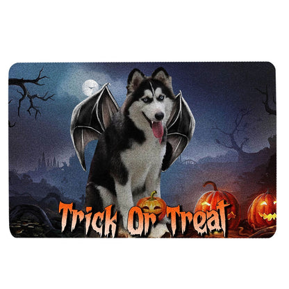 Husky Welcome Doormat, Husky Sibir Trick Or Treat Boo Halloween Moon Night Pumpkin Welcome Doormat, Pets Home Decor Door Mat
