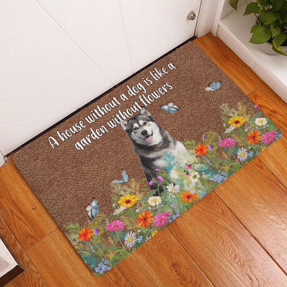 Husky Welcome Doormat, Husky a house without a dog is like a garden without flowers Welcome Doormat, Pets Home Decor Door Mat
