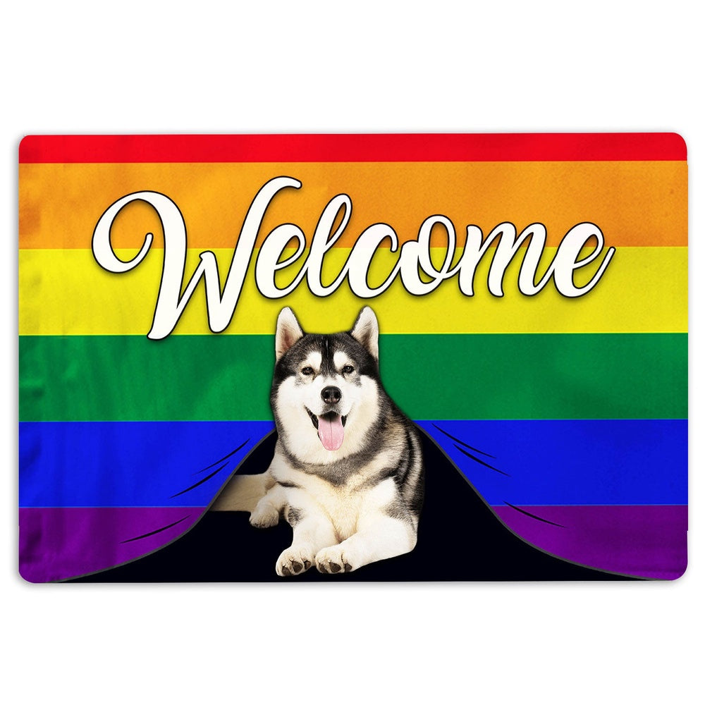 Husky Welcome Doormat, LGBT Husky Sibir Dog Welcome Pride Rainbow Flag Welcome Doormat, Pets Home Decor Door Mat