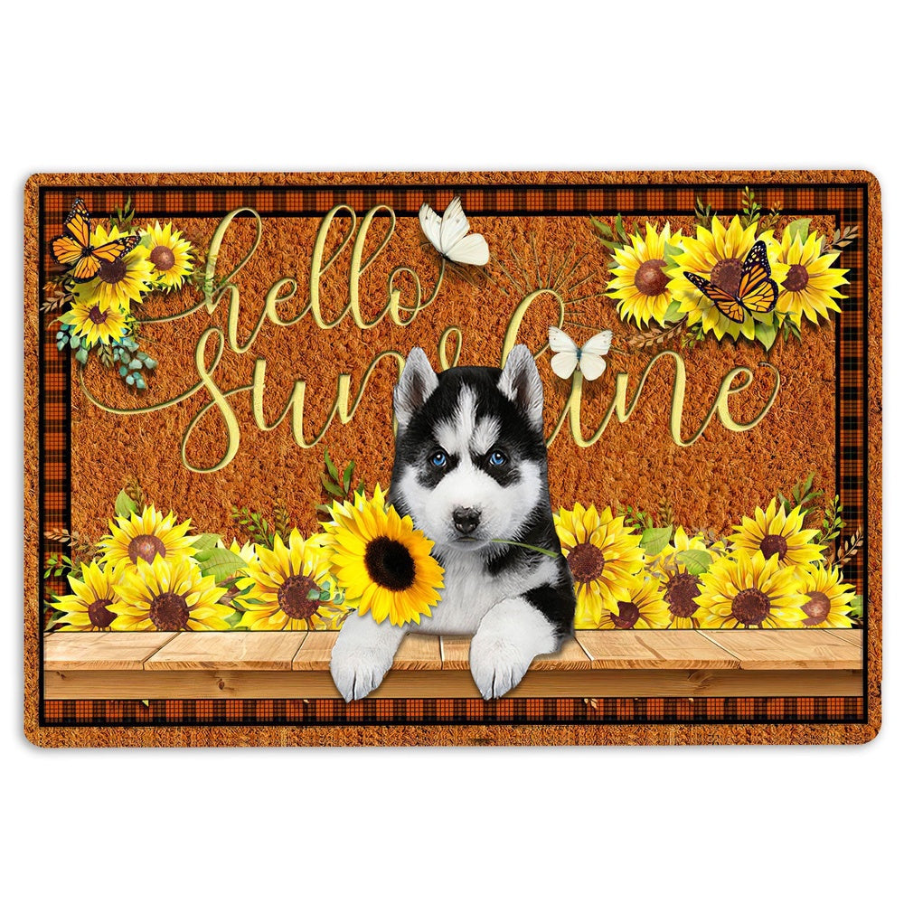 Husky Welcome Doormat, Siberian Husky Dog Hello Sunflower Butterfly Welcome Doormat, Pets Home Decor Door Mat